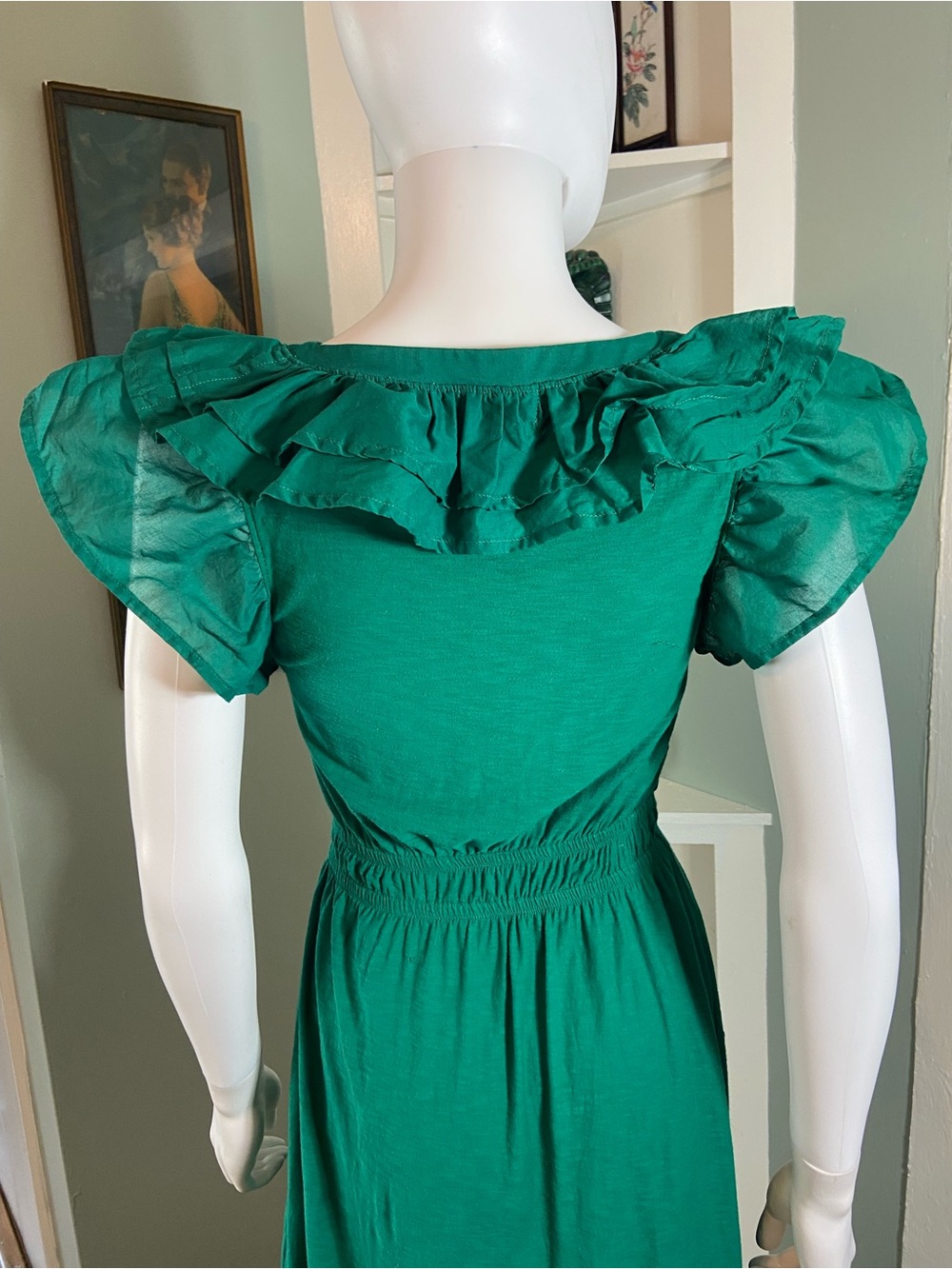 Nation LTD Aria Emerald Green Ruffle V-Neck Midi Dress XSmall XS - Picture 12 of 16